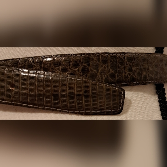 Vintage Sera Olive Brown Exotic Lizard Neutral Boho Casual Quiet Lux Belt 41in - Picture 2 of 6